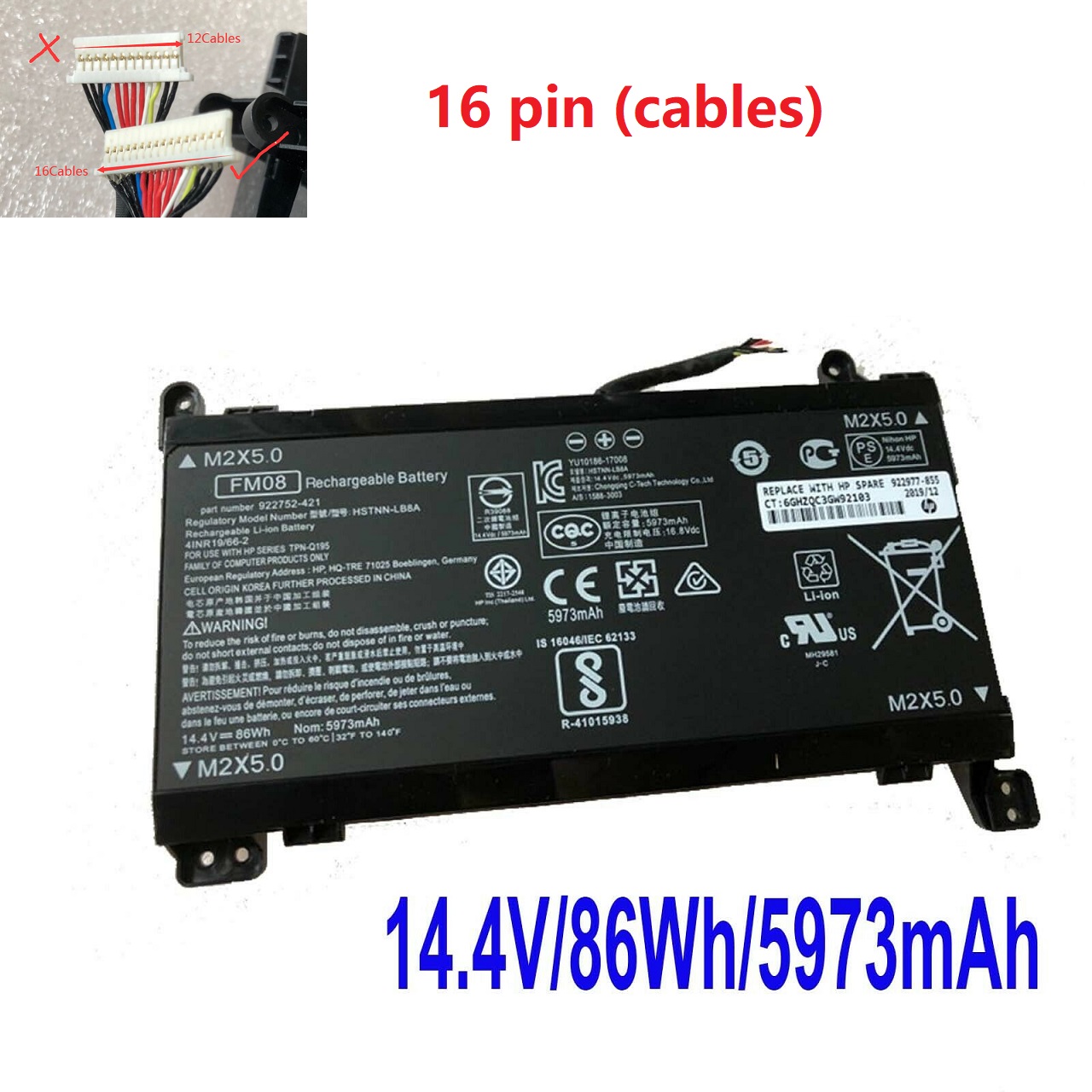 16-Pin FM08 HP Omen 17 HSTNN-LB8B 922753-421 922977-855 TPN-Q195 kompatibilní baterie