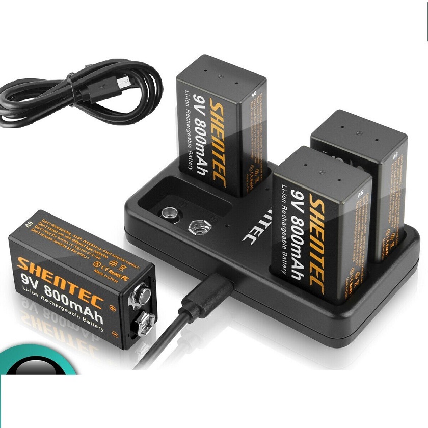 4 slot USB charger + 9 volt block Lthium rechargeable Li-ion kompatibilní baterie
